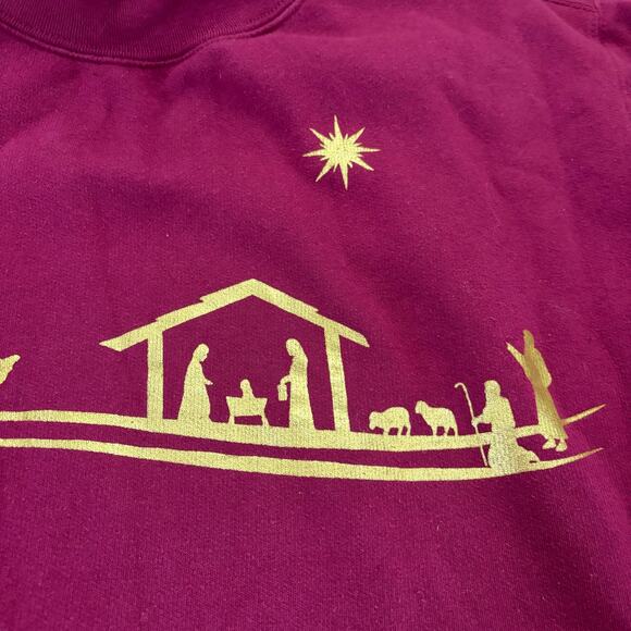 Sawyer Creek Vintage Women's XL Christmas Sweatshirt Nativity Scene Maroon‎ - Picture 2 of 7